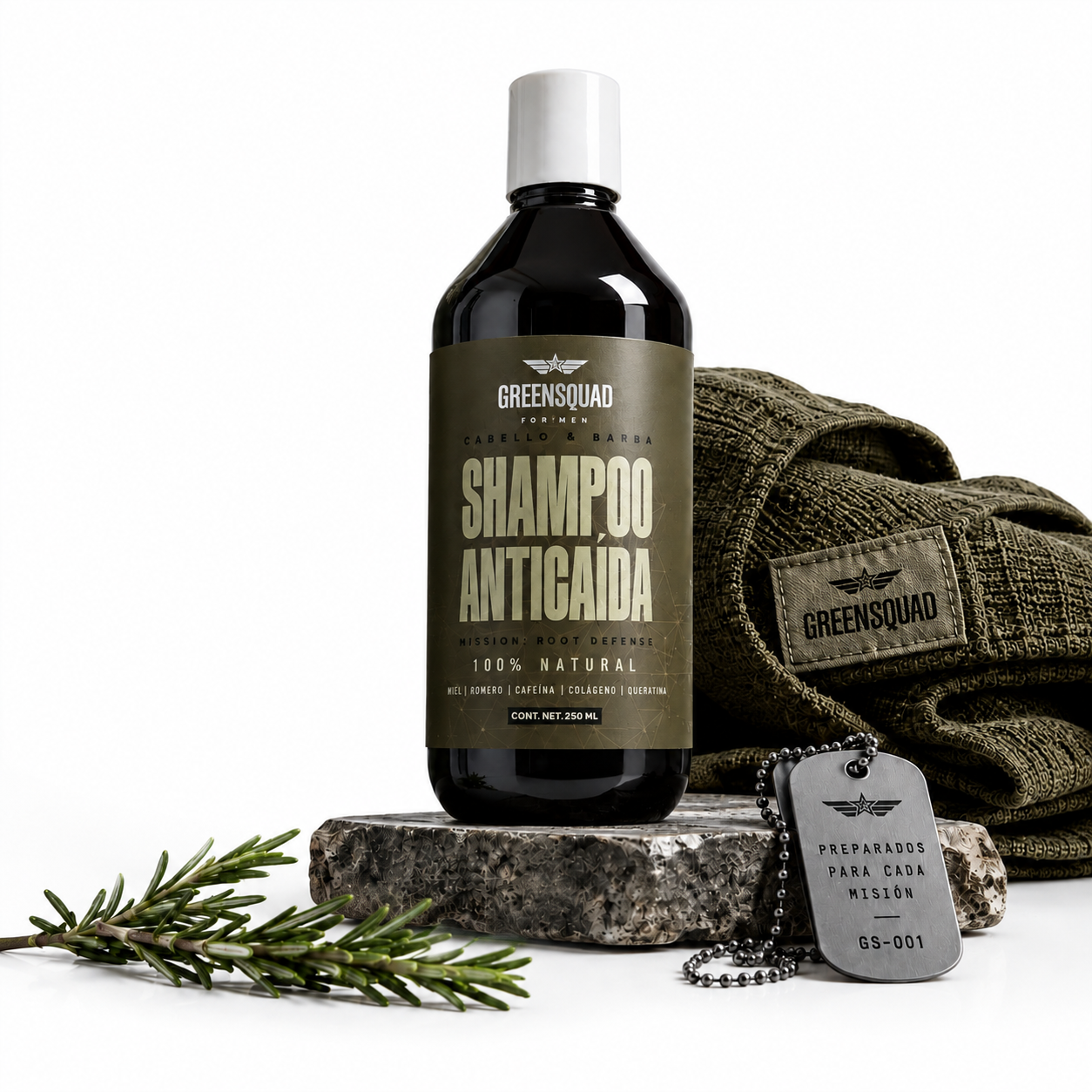 Shampoo Anticaída y Engrosador Capilar Masculino | GREENSQUAD 250 ml